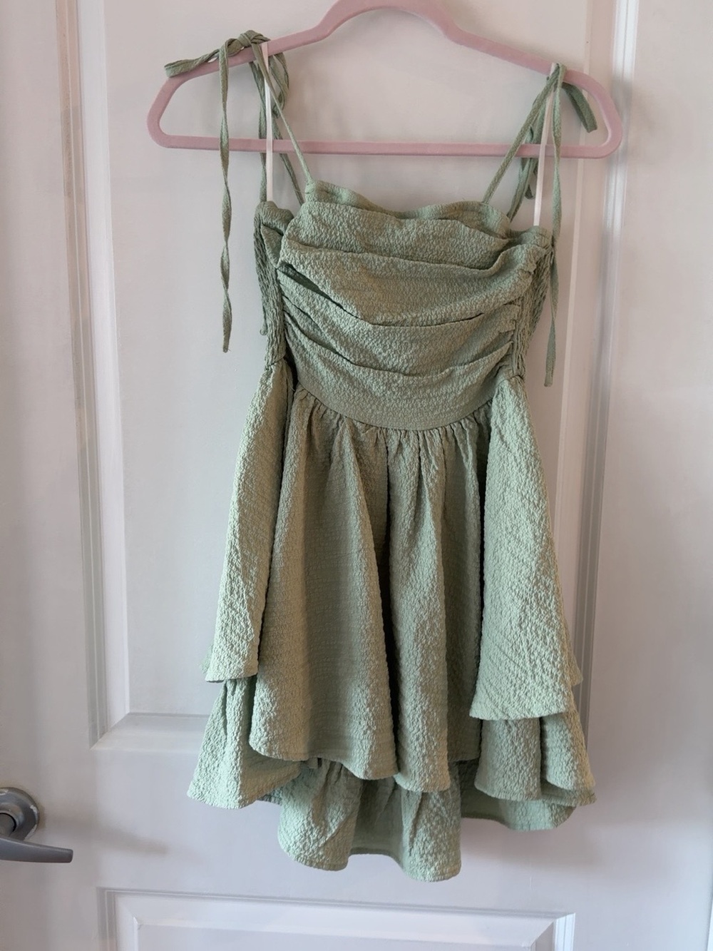 Amazon Sage Green Textured Tie-Shoulder Midi Dress
